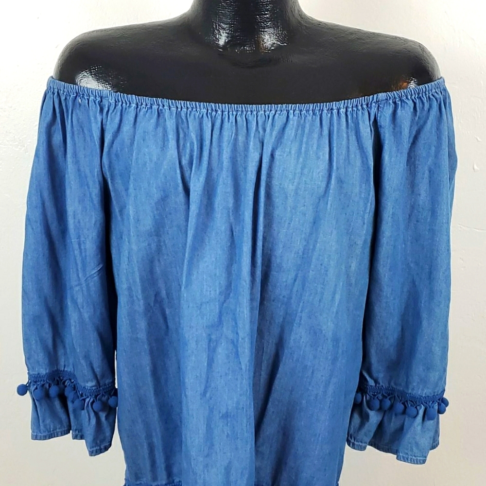 Hester & Orehard dolly layer denim top women size L